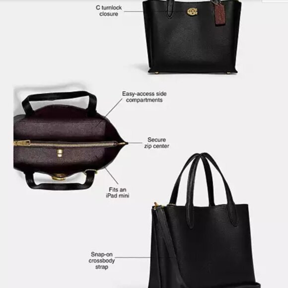 Coach - Willow Tote Bag 24, BLACK - Picture 6 of 12